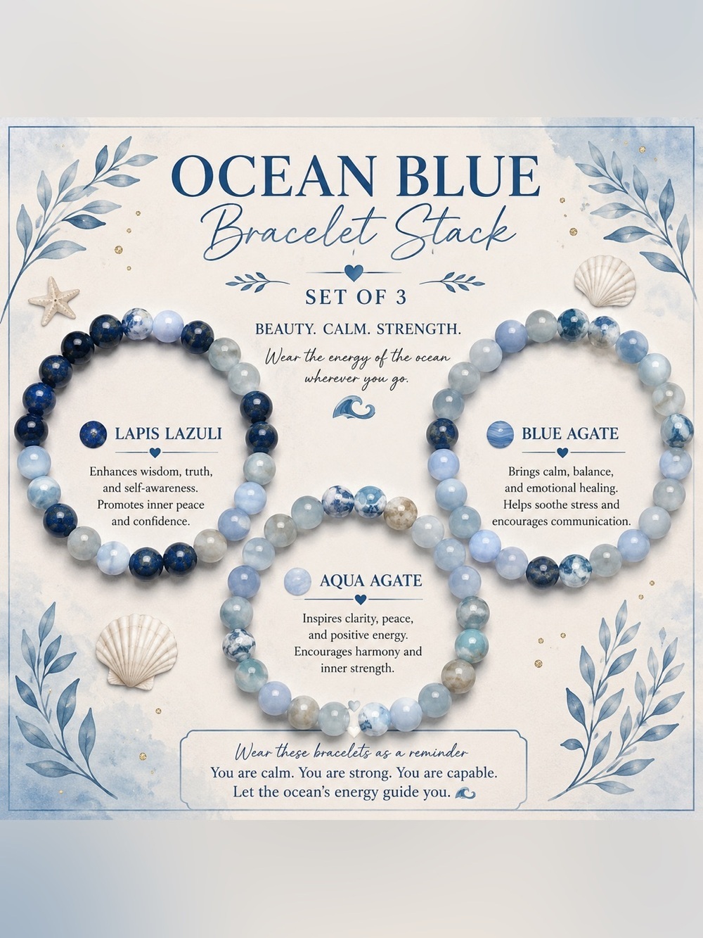 Ocean Blue Bracelet Stack (Set of 3)